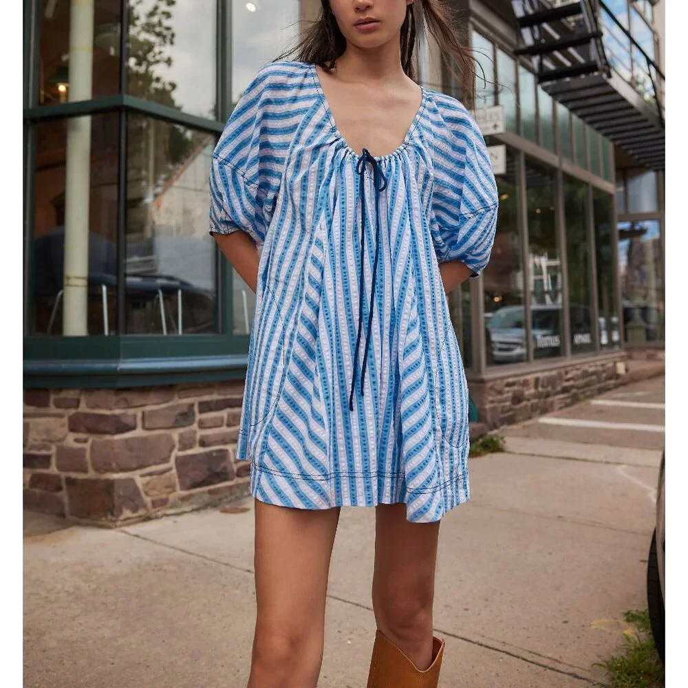 FREE PEOPLE Bop Around Romper / Oxford Combo - Picture 5 of 9